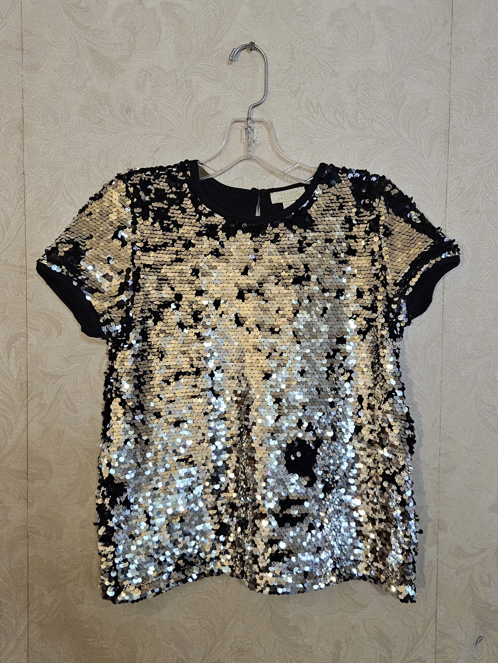 Primark Black and Silver Sequin Short Sleeve Tee
